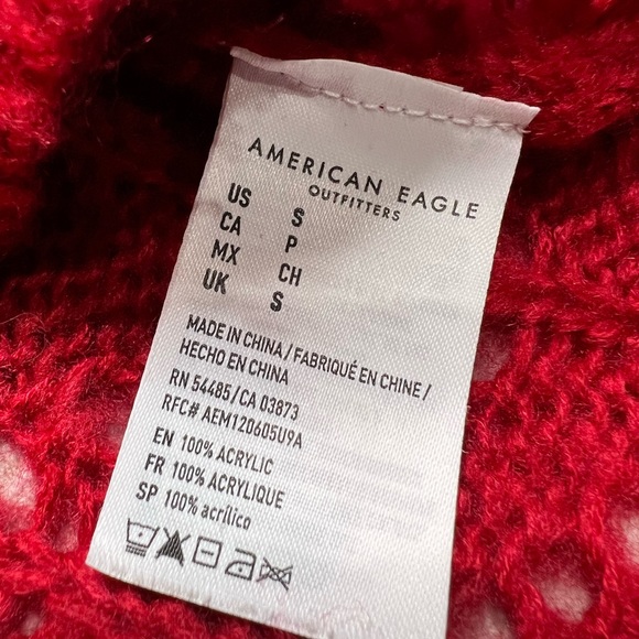 AMERICAN EAGLE V Neck Knit Pullover red Sweater - Picture 7 of 11